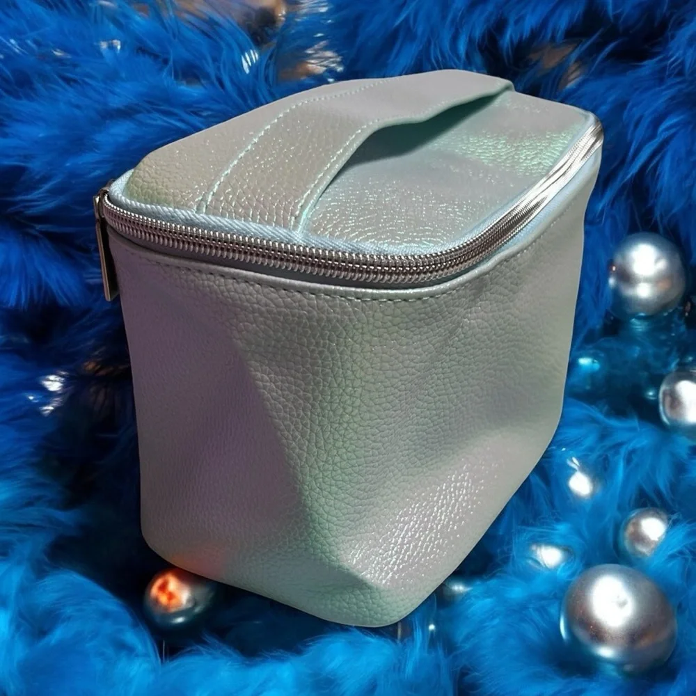 Iridescent Metallic Makeup Bag with Zipper Closure